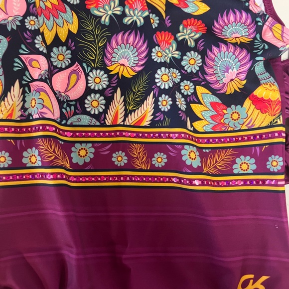 NWT GK gymnastics tumbling dance leotard floral exploration w/Scrunchie sz AS - Picture 4 of 11